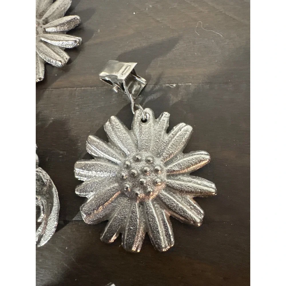Vintage Silver Cast Metal Garden Tablecloth Weights Daisy Ladybug Dragonfly 5pc